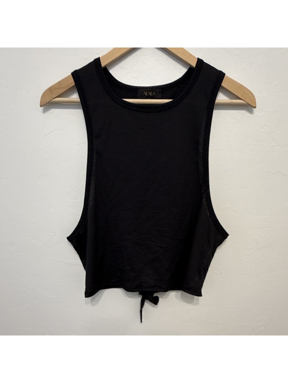 ALALA Women’s S Black Mesh Cropped Round Neck Tank Top Breathable Activewear